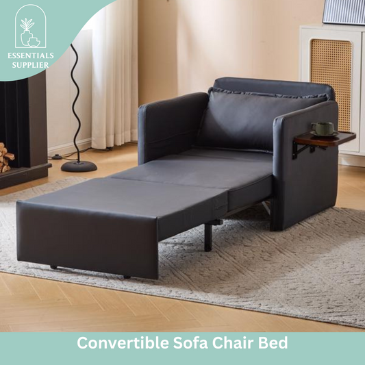 3-in-1 Sleeper Chair Bed with USB Tray, Black Leather Convertible Sofa