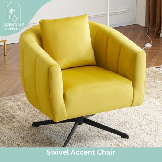 360° Swivel Velvet Accent Chair with Fluffy Cushion – Yellow