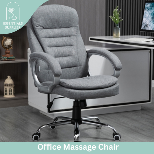 Grey High-Back Linen Office Chair with Lumbar Support & Adjustable Height