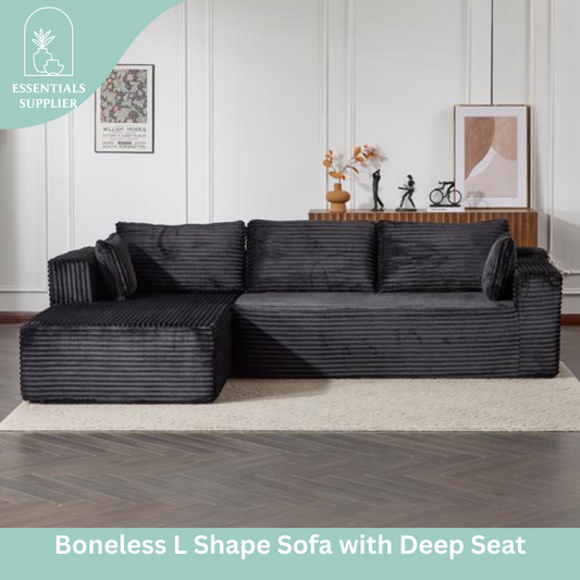 Modular L-Shaped Corduroy Sectional Sofa with Chaise – Black