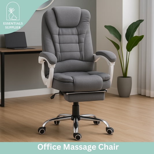Pebble Grey High-Back Reclining Office Chair with Footrest & Linen Upholstery