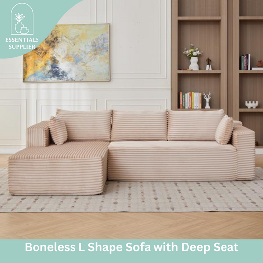 Modular L-Shaped Corduroy Sectional Sofa with Chaise – Beige