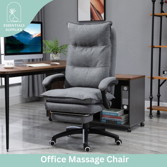 Grey High-Back Reclining Office Chair with Footrest & Linen-Style Upholstery
