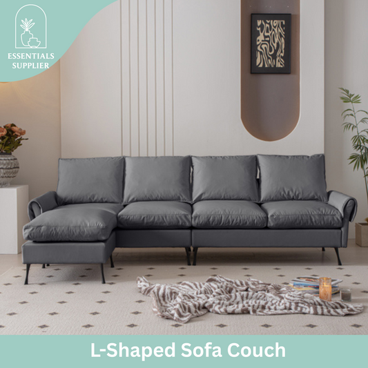 104.5" Modern L-Shaped Tech Leather Sofa with Convertible Ottoman
