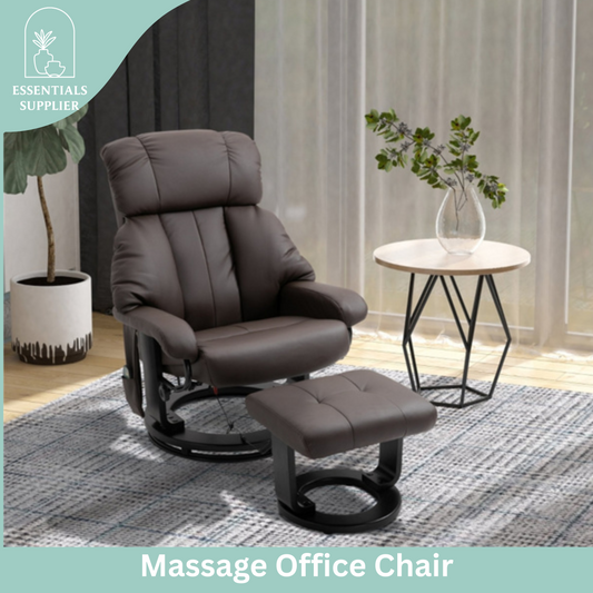PU Leather Massage Recliner Chair with Ottoman & Remote, Brown