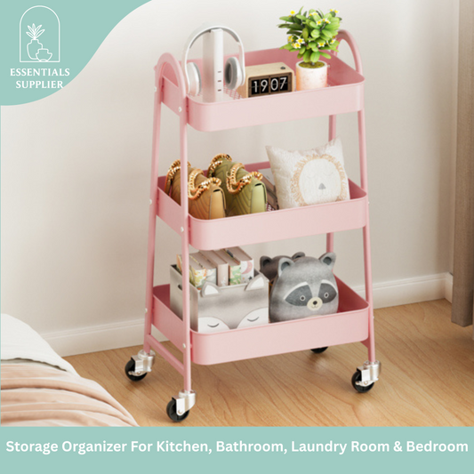 3-Tier Rolling Metal Utility Cart – Storage Organizer for Home & Office