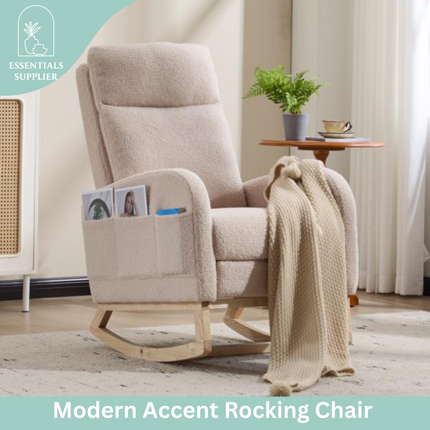 Modern Rocking Accent Chair with High Back, Soft Fabric & 300 lb Weight Capacity