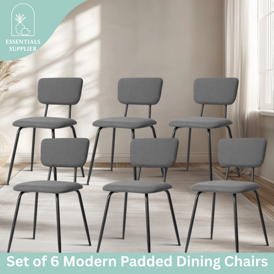 Set of 6 Modern Grey Padded Dining Chairs for Kitchen, Bar & Office Use