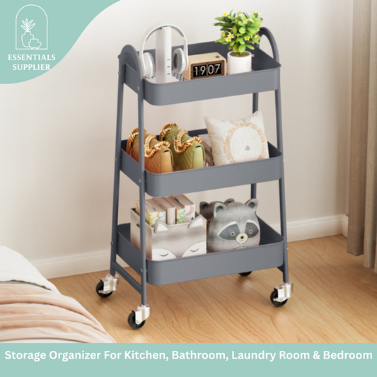 3-Tier Rolling Metal Utility Cart – Storage Organizer for Home & Office