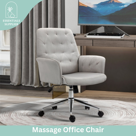 Grey Velvet Office Chair – Adjustable Height with Rocking Back & Armrests