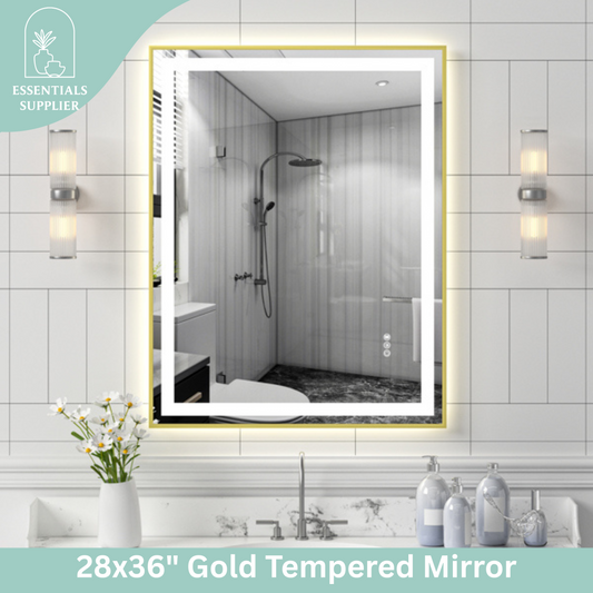 28x36" Gold Framed LED Mirror with Dual Front & Back Light Strips