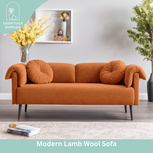 68.5" Modern Lamb Wool Sofa with Pillows for Small Living Spaces
