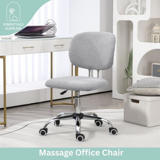 Light Gray Plush Office Chair with Adjustable Height & Soft Curved Backrest