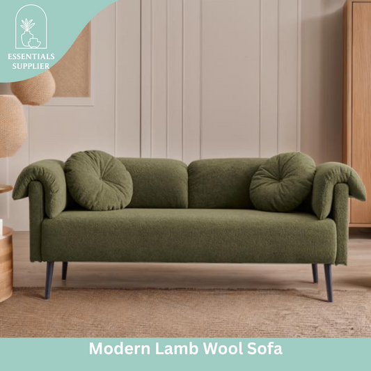 68.5" Modern Lamb Wool Sofa with Pillows for Small Living Spaces