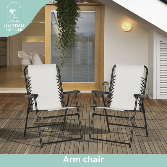 Set of 2 Foldable Mesh Armchairs – Outdoor Lounge Chairs with Armrests