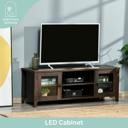 55" Coffee LED TV Stand with Adjustable Shelves & Cable Management – Modern Cabinet