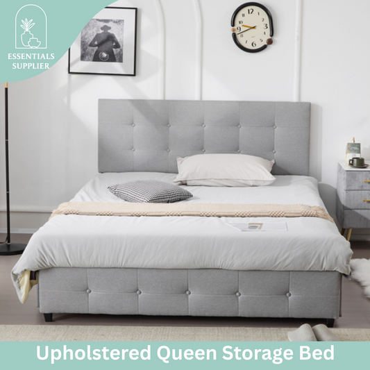 Queen Upholstered Platform Bed with 4 Drawers & Adjustable Tufted Headboard