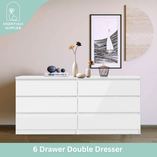 White 6 Drawer Double Dresser for Bedroom, Living Room, or Hallway Use