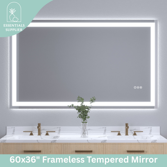 60x36" Dual LED Light Frameless Mirror – Front & Back Lighting
