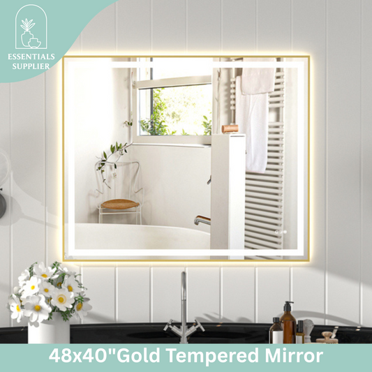 48x40" Gold Framed LED Mirror with Dual Front & Back Light Strips