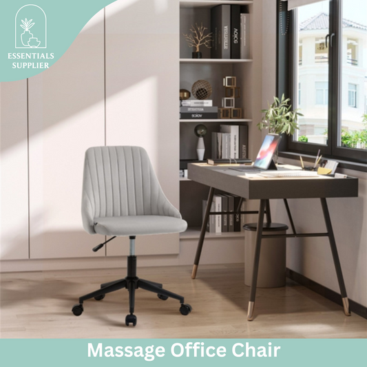 Grey Velvet Scallop Swivel Office Chair – Adjustable Height & Chic Design