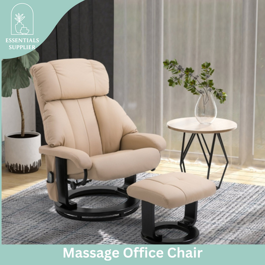 PU Leather Massage Recliner Chair with Ottoman & Remote, Beige