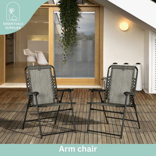 Set of 2 Foldable Mesh Armchairs – Outdoor Lounge Chairs with Armrests