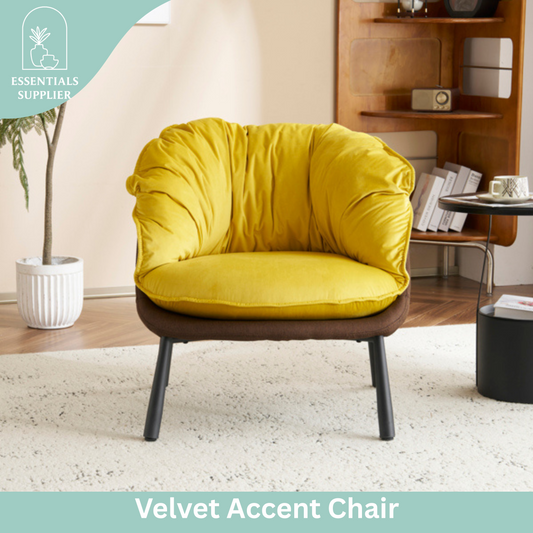 Modern Velvet Barrel Accent Chair with Metal Legs – Yellow Armchair