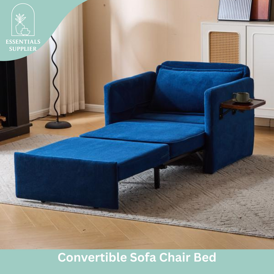 3-in-1 Sleeper Chair Bed with USB Tray, Blue Fabric Convertible Sofa