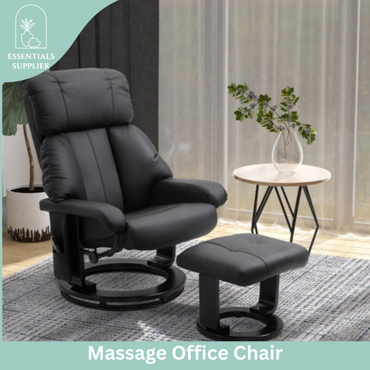 PU Leather Massage Recliner Chair with Ottoman & Remote, Black
