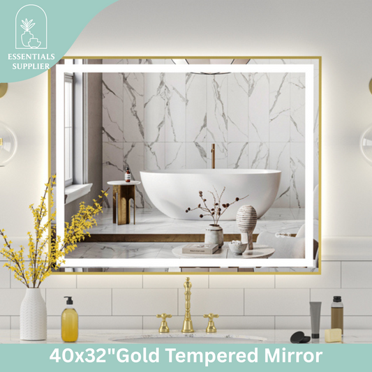 40x32" Gold Framed LED Mirror with Dual Front & Back Light Strips