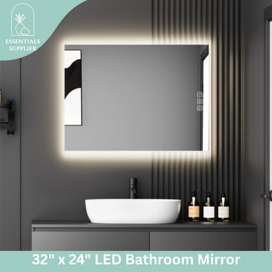 32" x 24" LED Bathroom Mirror with Defogger & Dimmable Backlight