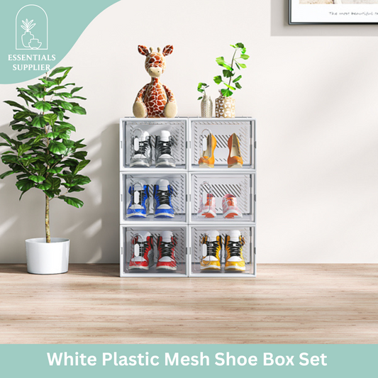 My Store  6-Pack White Plastic Mesh Shoe Boxes – 35x25x19cm Modular Storage Set