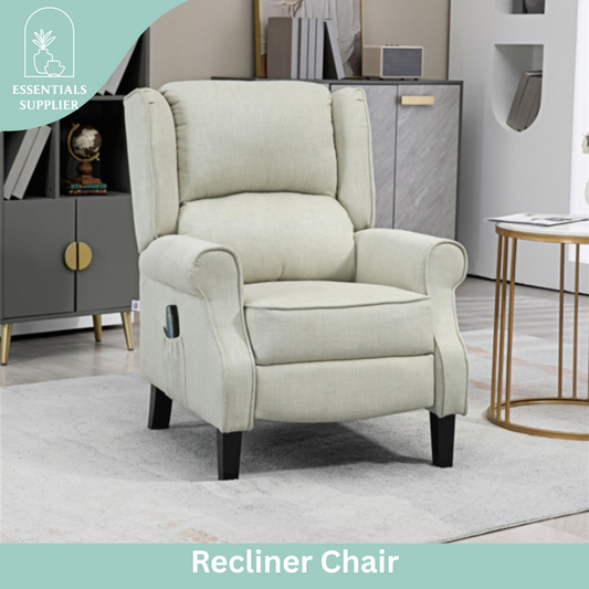 Heated Massage Recliner Chair with Lumbar Support – Manual Pushback, Off White