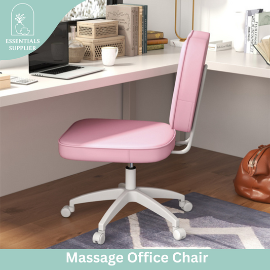 Pink Faux Leather Office Chair with Adjustable Height & Curved Backrest