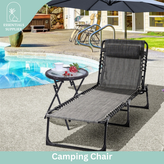 Grey Folding Outdoor Sun Lounger with Adjustable Backrest & Breathable Mesh