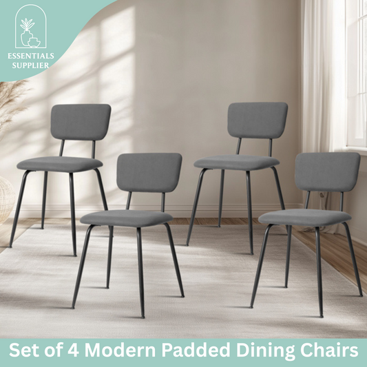 Set of 4 Modern Grey Padded Dining Chairs for Kitchen, Bar & Office Use