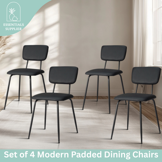 Set of 4 Modern Black Padded Dining Chairs for Kitchen, Bar & Office Use