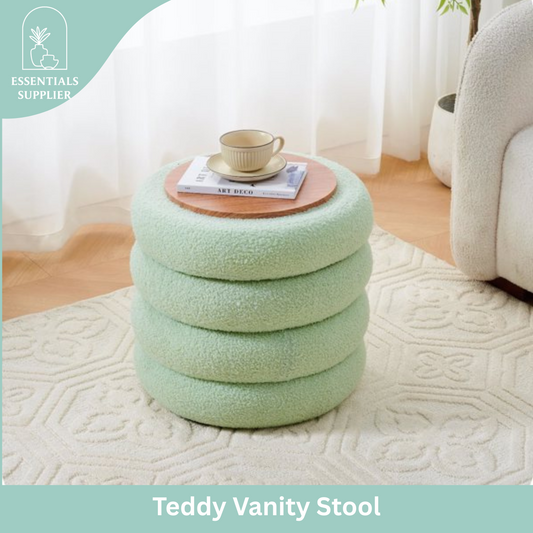 Round Shape Storage Ottoman Stool with Flip Tray, Vanity & Footrest Chair, Green