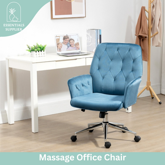Blue Velvet Office Chair – Adjustable Height with Rocking Back & Armrests