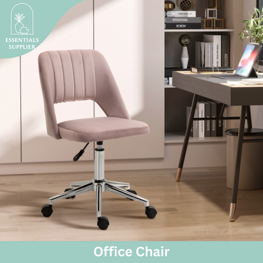 Modern Pink Velvet Office Chair – Adjustable Height, Swivel Base & Scallop Backrest