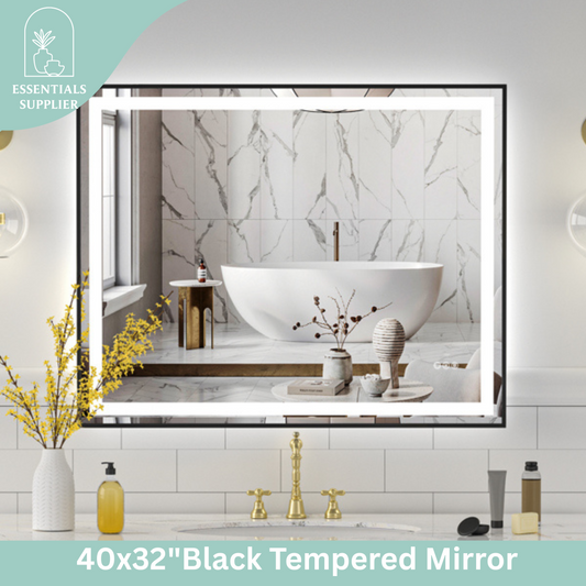 40x32" Black Framed LED Mirror with Dual Front & Back Light Strips