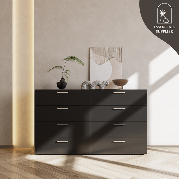 8 Drawer Double Dresser, Wide Storage Cabinet for Bedroom, Living Room, Black