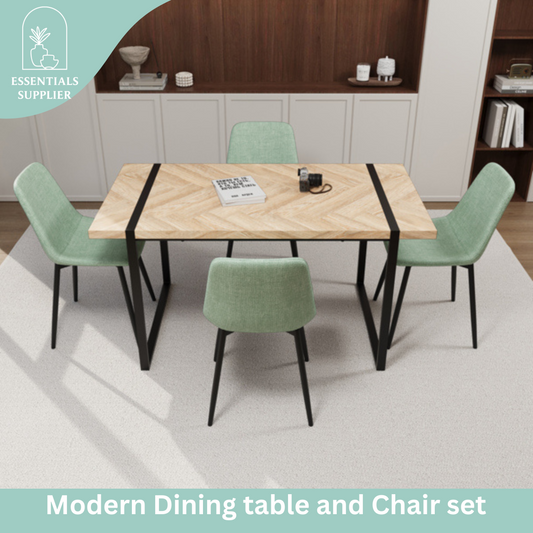 59" Light Wood Dining Table Set w/ 4 Suede Chairs – Modern & Cozy Style