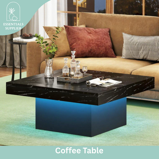 Rustic LED Coffee Table with Square Top & Modern Base – 35” Wood Accent