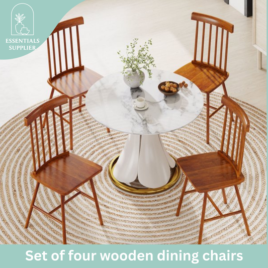 Light Brown Wooden Farmhouse Dining Chairs – Set of 4