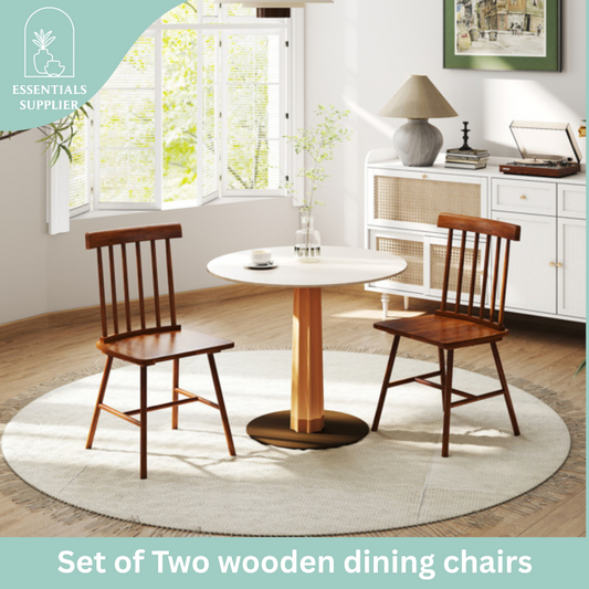 Light Brown Wooden Farmhouse Dining Chairs – Set of 2