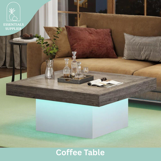 Rustic LED Coffee Table – 35" Square Farmhouse Style with Storage & Lights