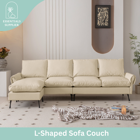 104.5" Modern L-Shaped Tech Leather Sofa with Convertible Ottoman
