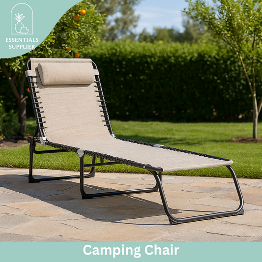 Cream White Reclining Foldable Lounge Chair with Pillow & Mesh Fabric